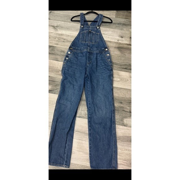 Old Navy Denim Overalls Adjustable Straps Pockets Dark Wash Women's 6 Tall - Picture 3 of 6